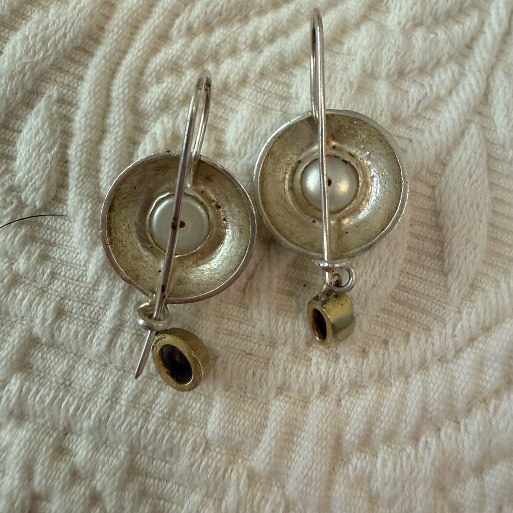 Gold and Silver Pearl Drop Earrings - Picture 6 of 6